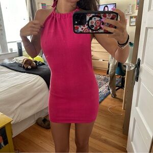 Pink knit dress w/ open back
